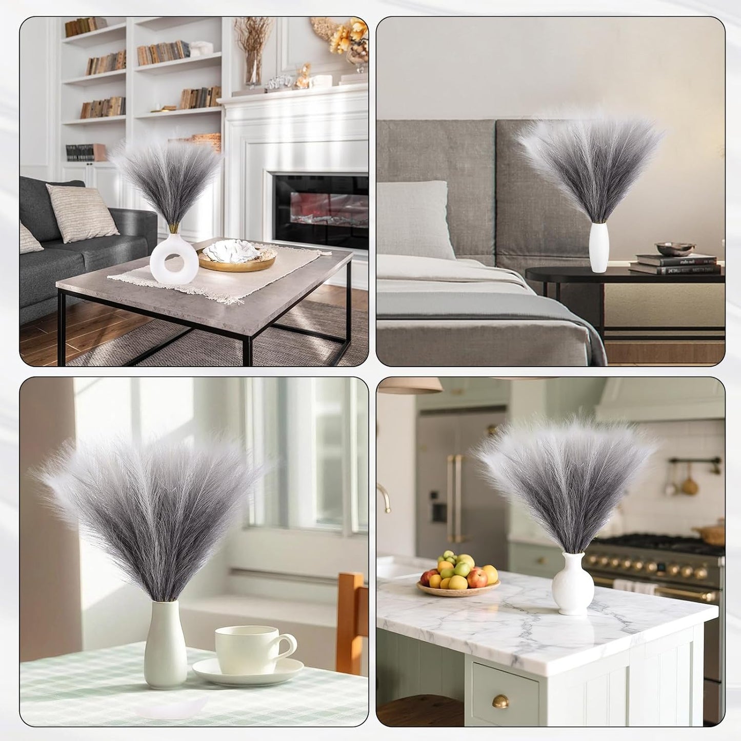Faux Pampas Grass Decor 17.7 Inch 30pcs, Artificial Pompas Grass Bulk Artificial Dried Flower Small Vase Filler for Boho Home Wedding Decoration (Blue)