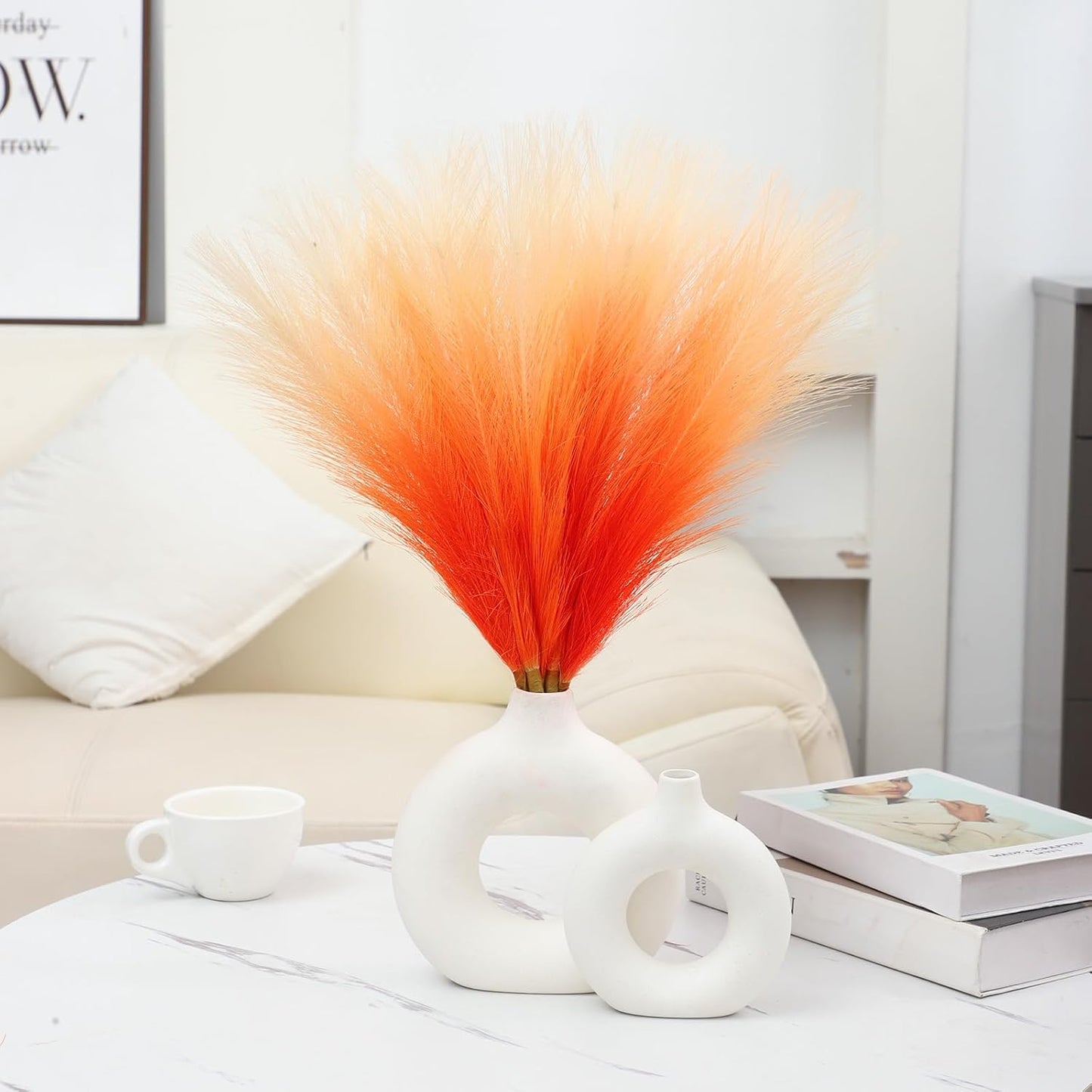 Faux Pampas Grass Decor 17.7 Inch 30pcs, Artificial Pompas Grass Bulk Artificial Dried Flower Small Vase Filler for Boho Home Wedding Decoration (Blue)