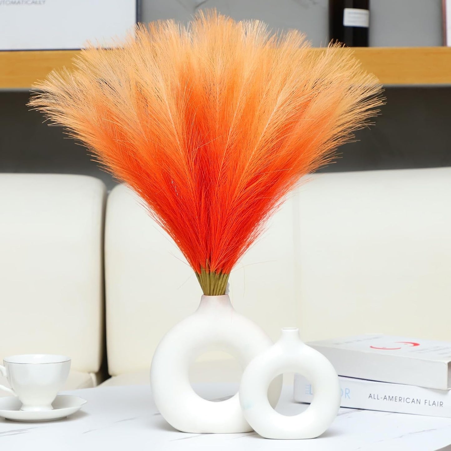 Faux Pampas Grass Decor 17.7 Inch 30pcs, Artificial Pompas Grass Bulk Artificial Dried Flower Small Vase Filler for Boho Home Wedding Decoration (Blue)