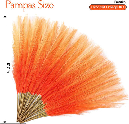 Faux Pampas Grass Decor 17.7 Inch 30pcs, Artificial Pompas Grass Bulk Artificial Dried Flower Small Vase Filler for Boho Home Wedding Decoration (Blue)