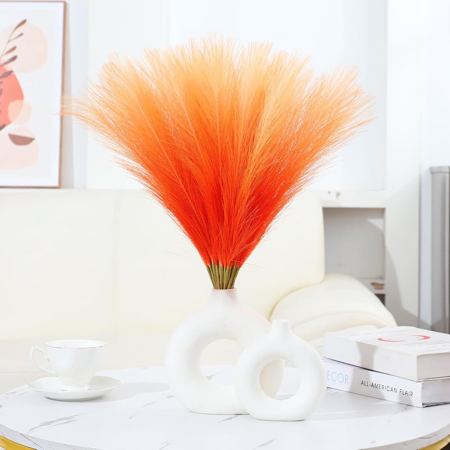 Faux Pampas Grass Decor 17.7 Inch 30pcs, Artificial Pompas Grass Bulk Artificial Dried Flower Small Vase Filler for Boho Home Wedding Decoration (Blue)