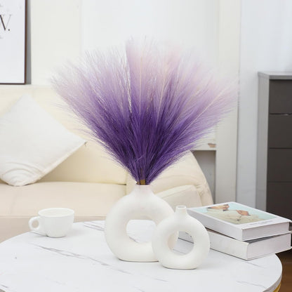 Faux Pampas Grass Decor 17.7 Inch 30pcs, Artificial Pompas Grass Bulk Artificial Dried Flower Small Vase Filler for Boho Home Wedding Decoration (Blue)