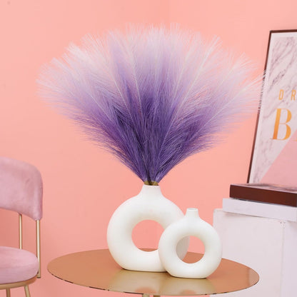 Faux Pampas Grass Decor 17.7 Inch 30pcs, Artificial Pompas Grass Bulk Artificial Dried Flower Small Vase Filler for Boho Home Wedding Decoration (Blue)
