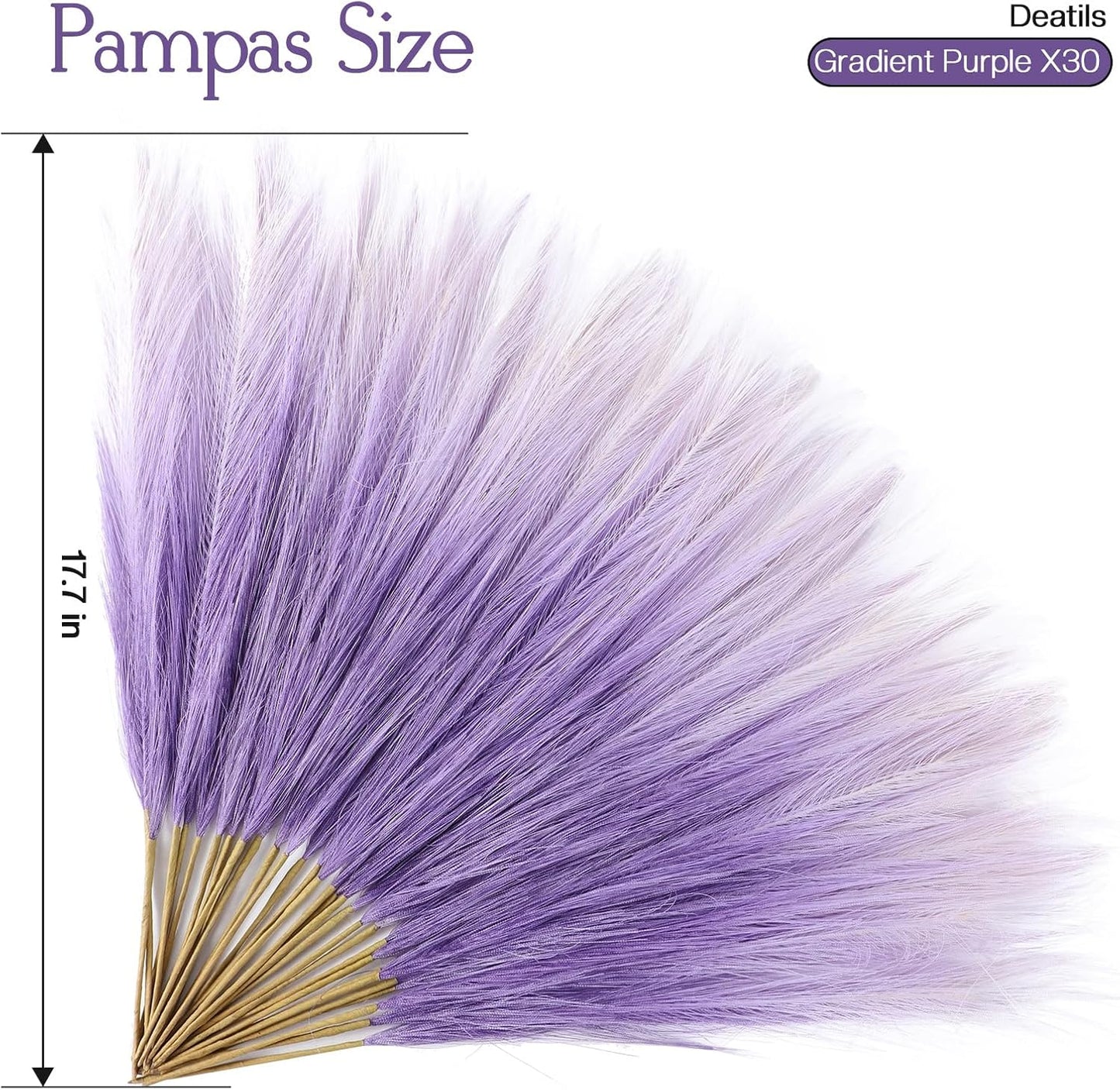 Faux Pampas Grass Decor 17.7 Inch 30pcs, Artificial Pompas Grass Bulk Artificial Dried Flower Small Vase Filler for Boho Home Wedding Decoration (Blue)