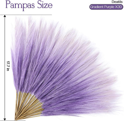 Faux Pampas Grass Decor 17.7 Inch 30pcs, Artificial Pompas Grass Bulk Artificial Dried Flower Small Vase Filler for Boho Home Wedding Decoration (Blue)