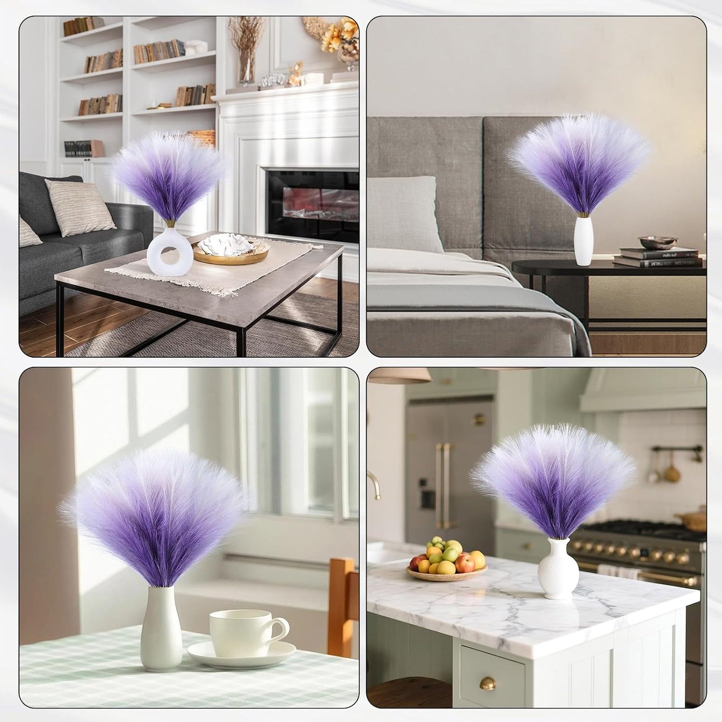 Faux Pampas Grass Decor 17.7 Inch 30pcs, Artificial Pompas Grass Bulk Artificial Dried Flower Small Vase Filler for Boho Home Wedding Decoration (Blue)