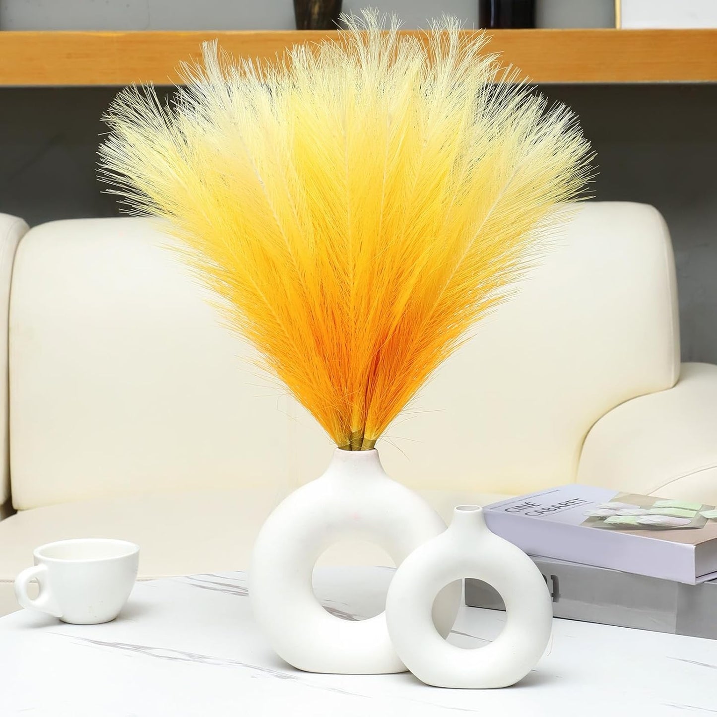 Faux Pampas Grass Decor 17.7 Inch 30pcs, Artificial Pompas Grass Bulk Artificial Dried Flower Small Vase Filler for Boho Home Wedding Decoration (Blue)