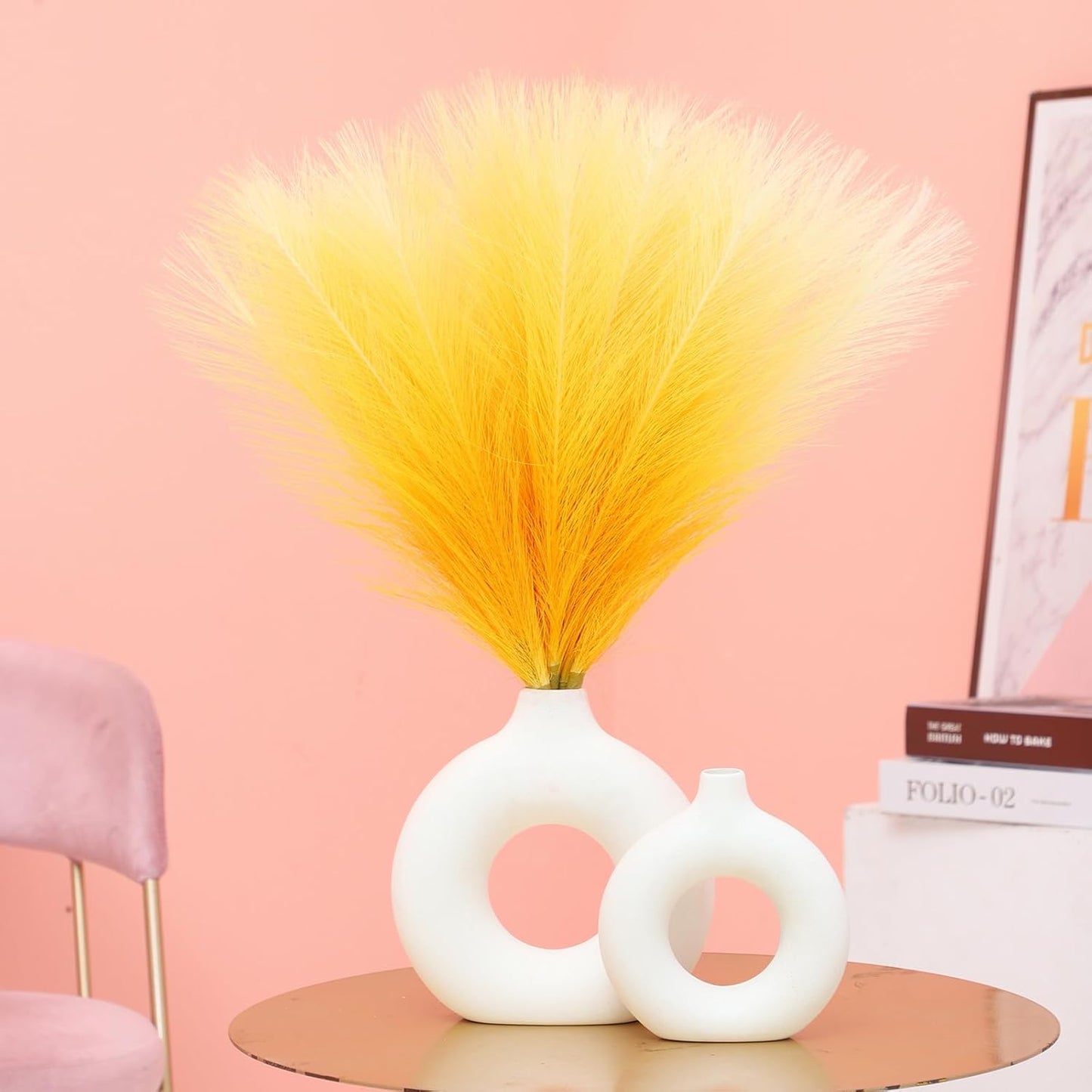 Faux Pampas Grass Decor 17.7 Inch 30pcs, Artificial Pompas Grass Bulk Artificial Dried Flower Small Vase Filler for Boho Home Wedding Decoration (Blue)