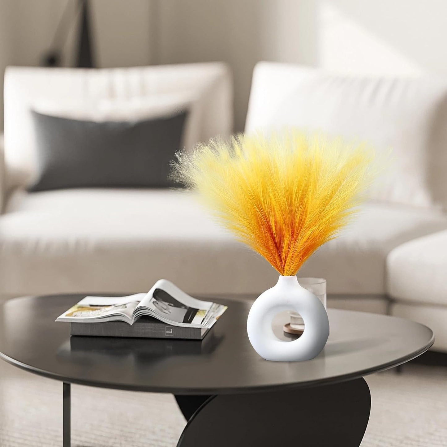 Faux Pampas Grass Decor 17.7 Inch 30pcs, Artificial Pompas Grass Bulk Artificial Dried Flower Small Vase Filler for Boho Home Wedding Decoration (Blue)