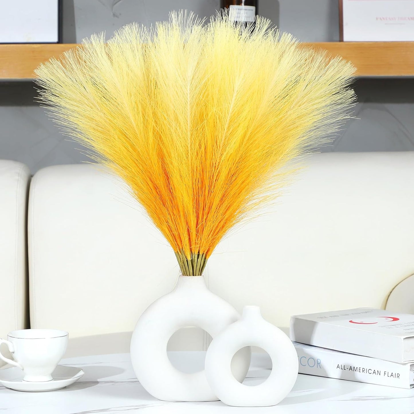 Faux Pampas Grass Decor 17.7 Inch 30pcs, Artificial Pompas Grass Bulk Artificial Dried Flower Small Vase Filler for Boho Home Wedding Decoration (Blue)