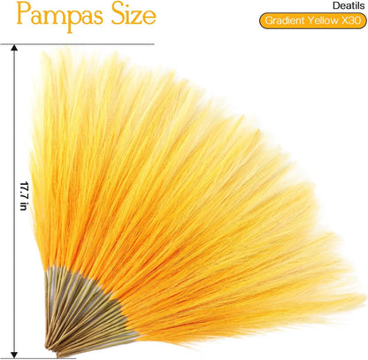 Faux Pampas Grass Decor 17.7 Inch 30pcs, Artificial Pompas Grass Bulk Artificial Dried Flower Small Vase Filler for Boho Home Wedding Decoration (Blue)