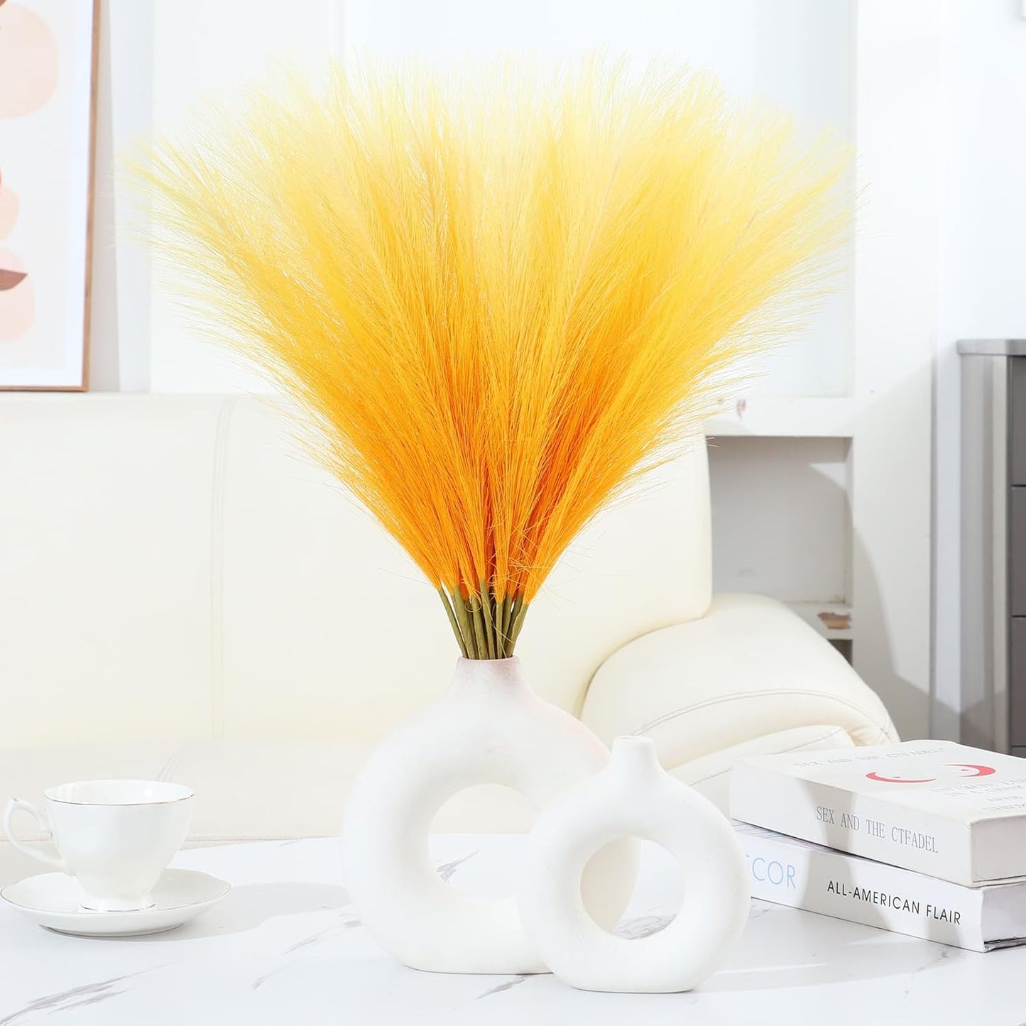 Faux Pampas Grass Decor 17.7 Inch 30pcs, Artificial Pompas Grass Bulk Artificial Dried Flower Small Vase Filler for Boho Home Wedding Decoration (Blue)