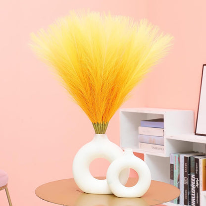 Faux Pampas Grass Decor 17.7 Inch 30pcs, Artificial Pompas Grass Bulk Artificial Dried Flower Small Vase Filler for Boho Home Wedding Decoration (Blue)