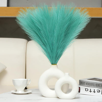 Faux Pampas Grass Decor 17.7 Inch 30pcs, Artificial Pompas Grass Bulk Artificial Dried Flower Small Vase Filler for Boho Home Wedding Decoration (Blue)