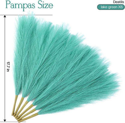 Faux Pampas Grass Decor 17.7 Inch 30pcs, Artificial Pompas Grass Bulk Artificial Dried Flower Small Vase Filler for Boho Home Wedding Decoration (Blue)