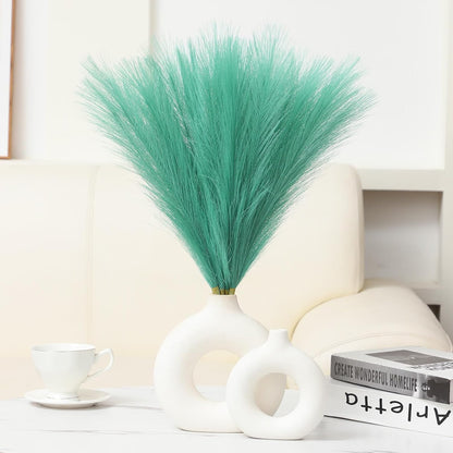 Faux Pampas Grass Decor 17.7 Inch 30pcs, Artificial Pompas Grass Bulk Artificial Dried Flower Small Vase Filler for Boho Home Wedding Decoration (Blue)
