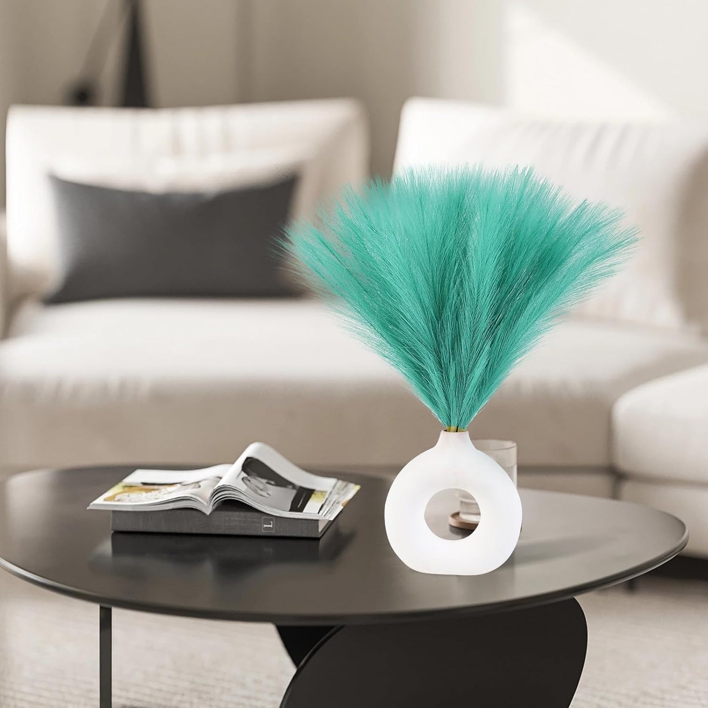 Faux Pampas Grass Decor 17.7 Inch 30pcs, Artificial Pompas Grass Bulk Artificial Dried Flower Small Vase Filler for Boho Home Wedding Decoration (Blue)