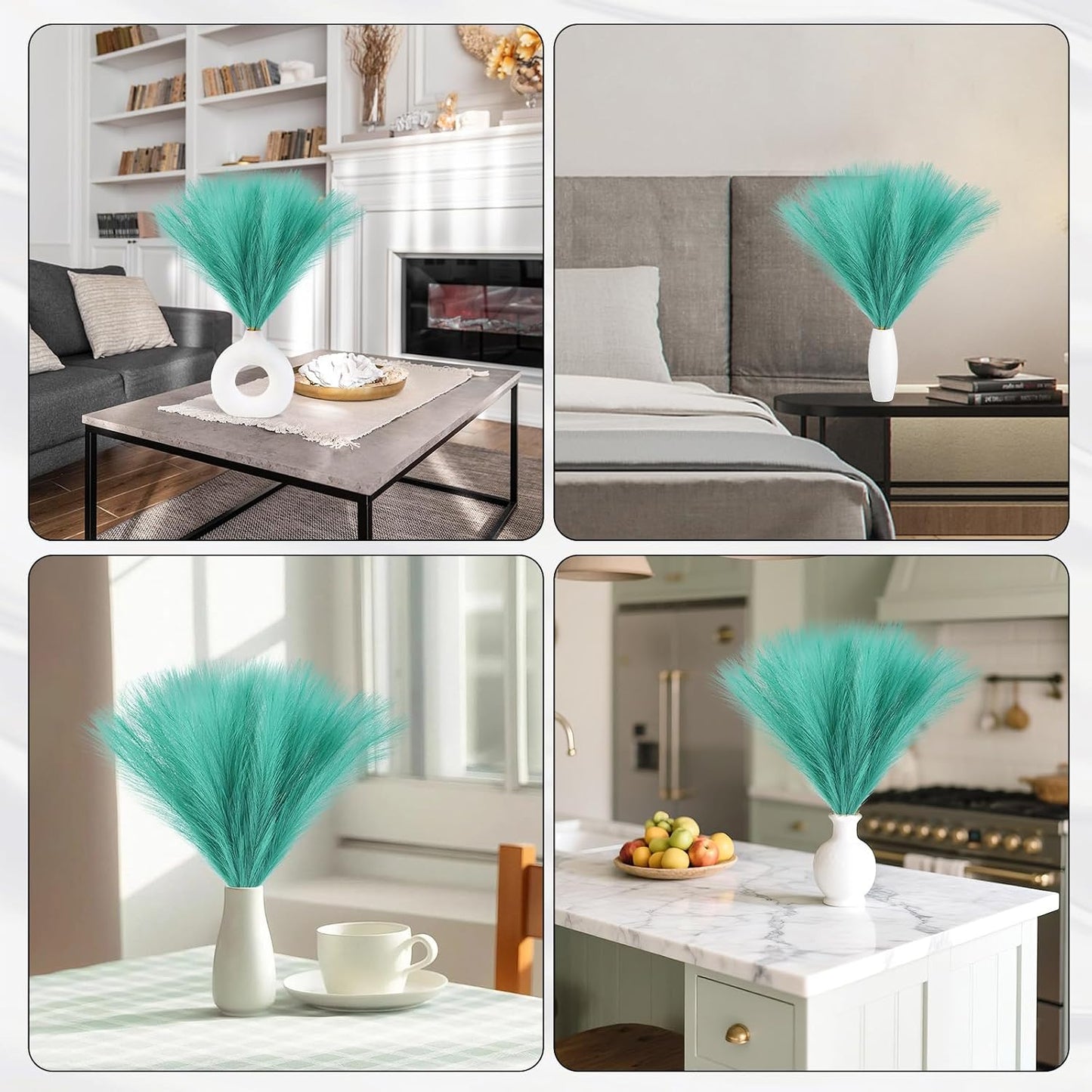Faux Pampas Grass Decor 17.7 Inch 30pcs, Artificial Pompas Grass Bulk Artificial Dried Flower Small Vase Filler for Boho Home Wedding Decoration (Blue)