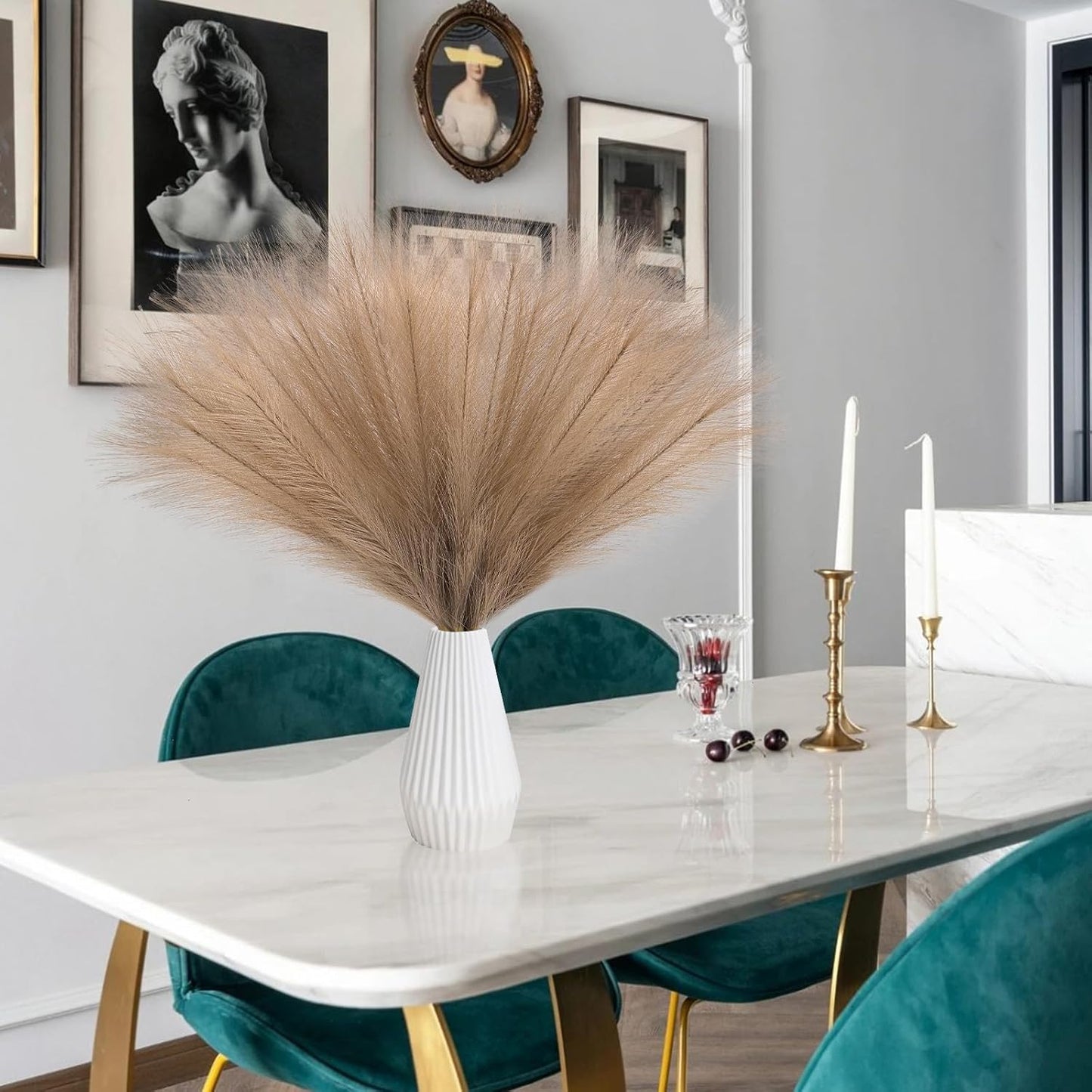 Faux Pampas Grass Decor 17.7 Inch 30pcs, Artificial Pompas Grass Bulk Artificial Dried Flower Small Vase Filler for Boho Home Wedding Decoration (Blue)