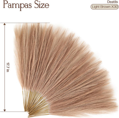 Faux Pampas Grass Decor 17.7 Inch 30pcs, Artificial Pompas Grass Bulk Artificial Dried Flower Small Vase Filler for Boho Home Wedding Decoration (Blue)