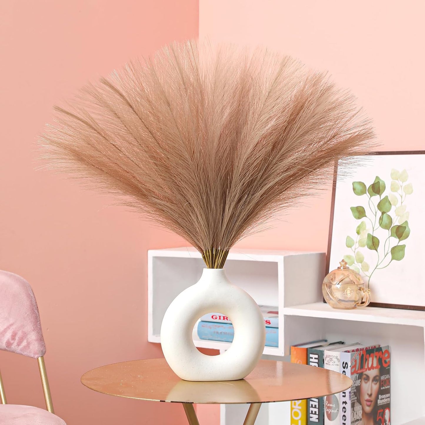 Faux Pampas Grass Decor 17.7 Inch 30pcs, Artificial Pompas Grass Bulk Artificial Dried Flower Small Vase Filler for Boho Home Wedding Decoration (Blue)
