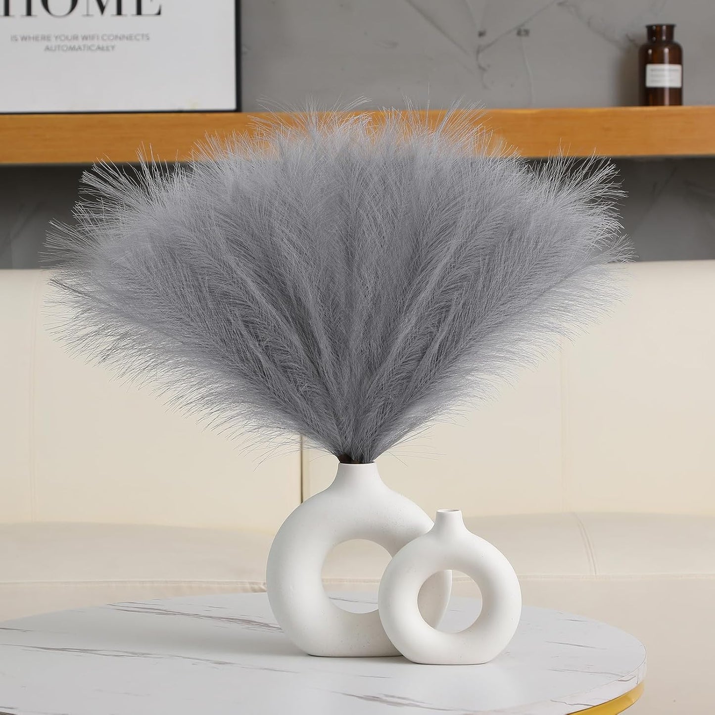 Faux Pampas Grass Decor 17.7 Inch 30pcs, Artificial Pompas Grass Bulk Artificial Dried Flower Small Vase Filler for Boho Home Wedding Decoration (Blue)