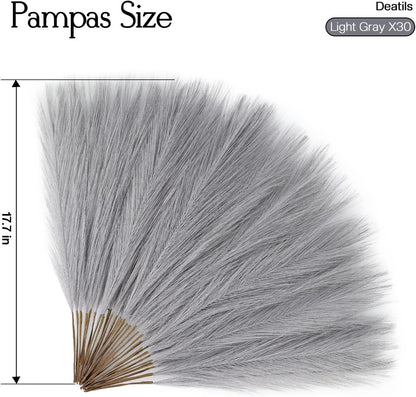 Faux Pampas Grass Decor 17.7 Inch 30pcs, Artificial Pompas Grass Bulk Artificial Dried Flower Small Vase Filler for Boho Home Wedding Decoration (Blue)
