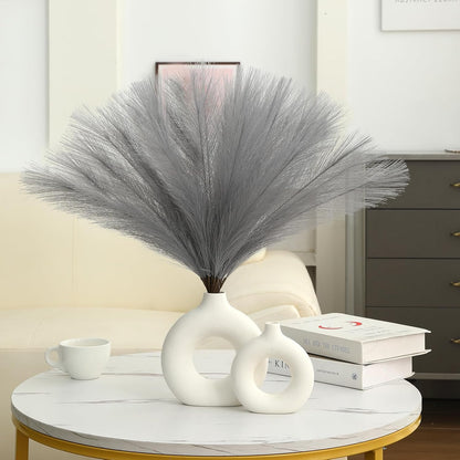 Faux Pampas Grass Decor 17.7 Inch 30pcs, Artificial Pompas Grass Bulk Artificial Dried Flower Small Vase Filler for Boho Home Wedding Decoration (Blue)