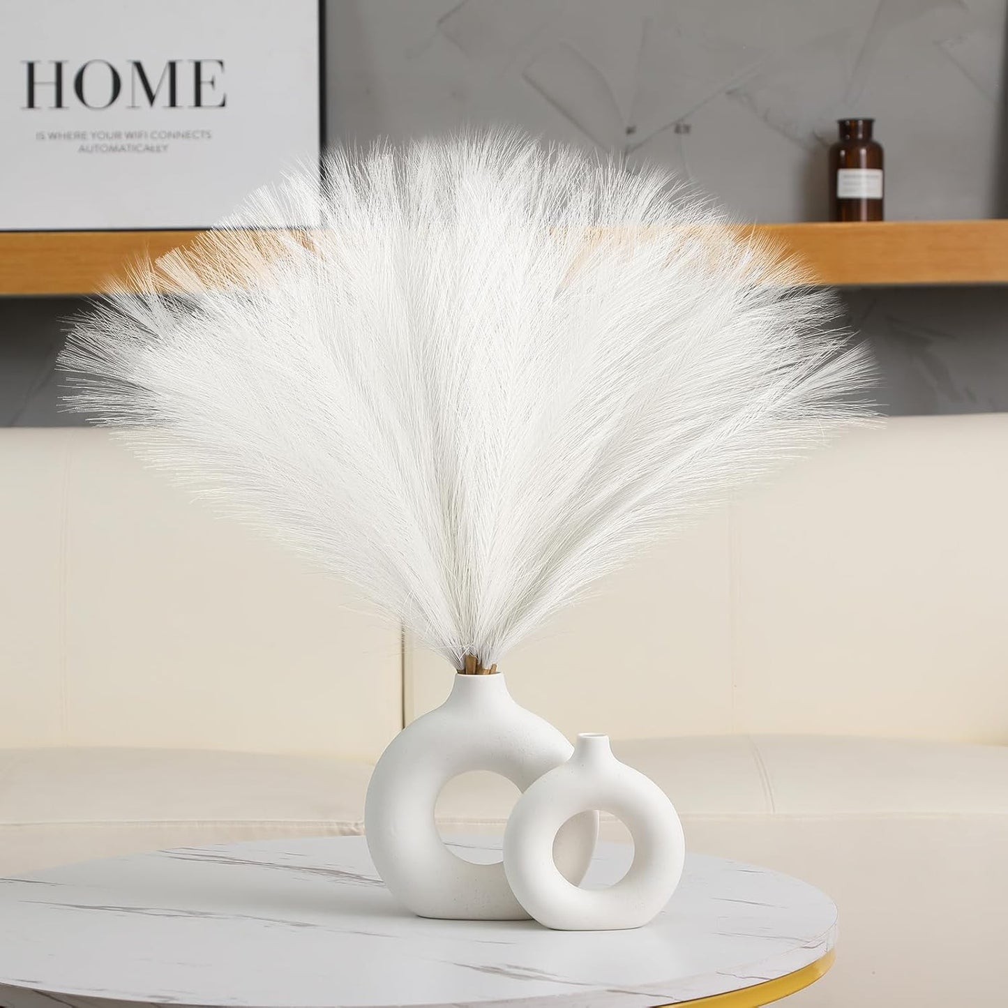 Faux Pampas Grass Decor 17.7 Inch 30pcs, Artificial Pompas Grass Bulk Artificial Dried Flower Small Vase Filler for Boho Home Wedding Decoration (Blue)
