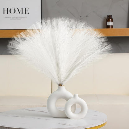 Faux Pampas Grass Decor 17.7 Inch 30pcs, Artificial Pompas Grass Bulk Artificial Dried Flower Small Vase Filler for Boho Home Wedding Decoration (Blue)