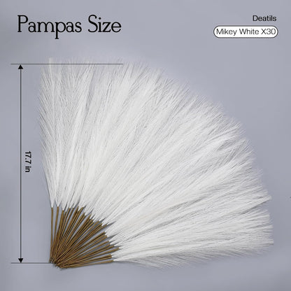 Faux Pampas Grass Decor 17.7 Inch 30pcs, Artificial Pompas Grass Bulk Artificial Dried Flower Small Vase Filler for Boho Home Wedding Decoration (Blue)