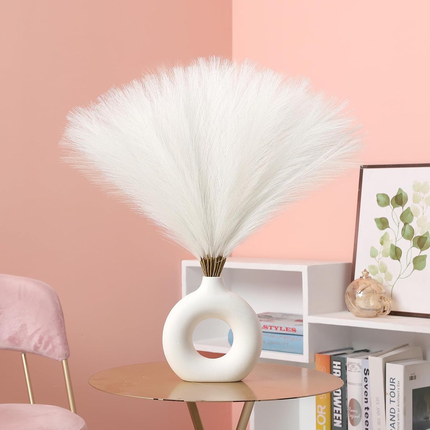 Faux Pampas Grass Decor 17.7 Inch 30pcs, Artificial Pompas Grass Bulk Artificial Dried Flower Small Vase Filler for Boho Home Wedding Decoration (Blue)