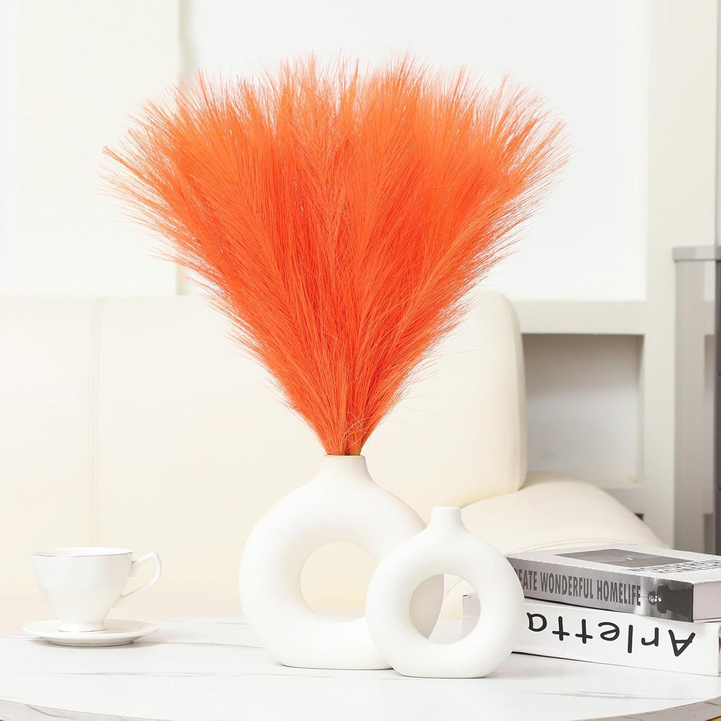 Faux Pampas Grass Decor 17.7 Inch 30pcs, Artificial Pompas Grass Bulk Artificial Dried Flower Small Vase Filler for Boho Home Wedding Decoration (Blue)