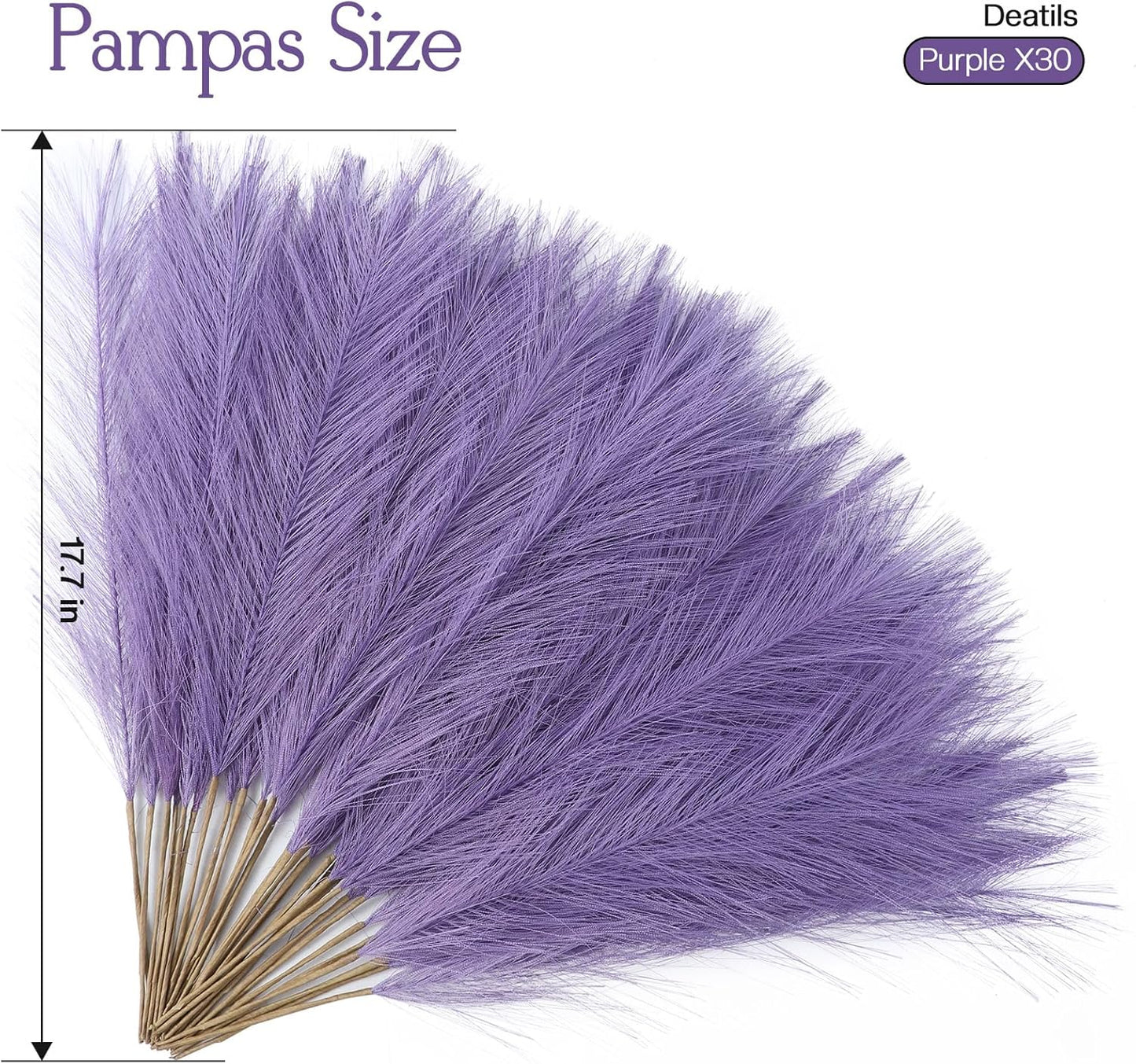 Faux Pampas Grass Decor 17.7 Inch 30pcs, Artificial Pompas Grass Bulk Artificial Dried Flower Small Vase Filler for Boho Home Wedding Decoration (Blue)