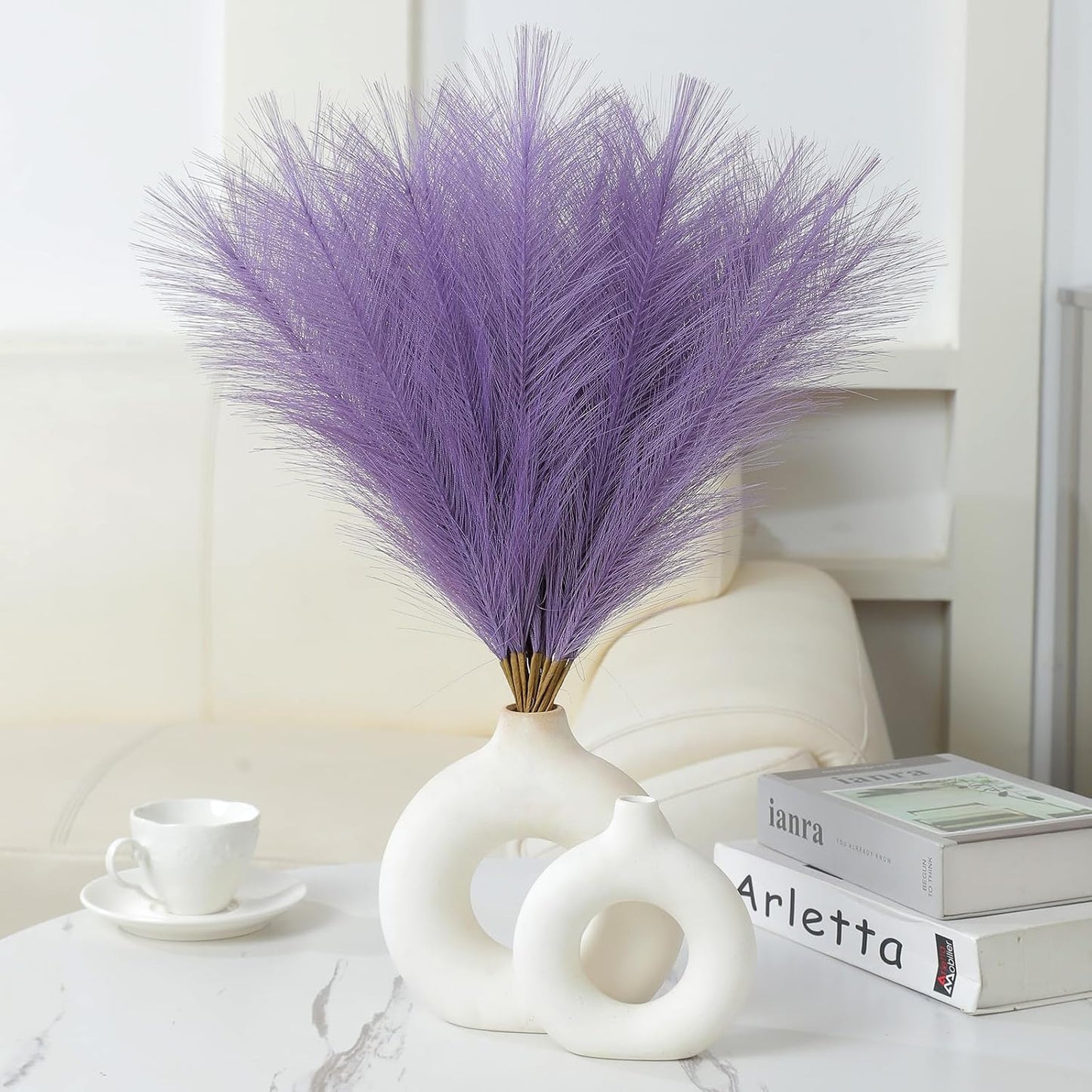 Faux Pampas Grass Decor 17.7 Inch 30pcs, Artificial Pompas Grass Bulk Artificial Dried Flower Small Vase Filler for Boho Home Wedding Decoration (Blue)
