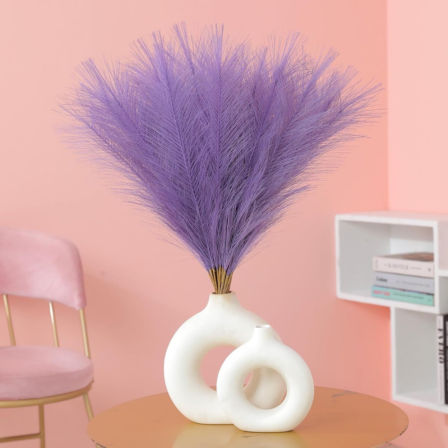 Faux Pampas Grass Decor 17.7 Inch 30pcs, Artificial Pompas Grass Bulk Artificial Dried Flower Small Vase Filler for Boho Home Wedding Decoration (Blue)