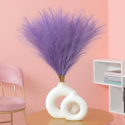 Faux Pampas Grass Decor 17.7 Inch 30pcs, Artificial Pompas Grass Bulk Artificial Dried Flower Small Vase Filler for Boho Home Wedding Decoration (Blue)