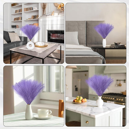 Faux Pampas Grass Decor 17.7 Inch 30pcs, Artificial Pompas Grass Bulk Artificial Dried Flower Small Vase Filler for Boho Home Wedding Decoration (Blue)