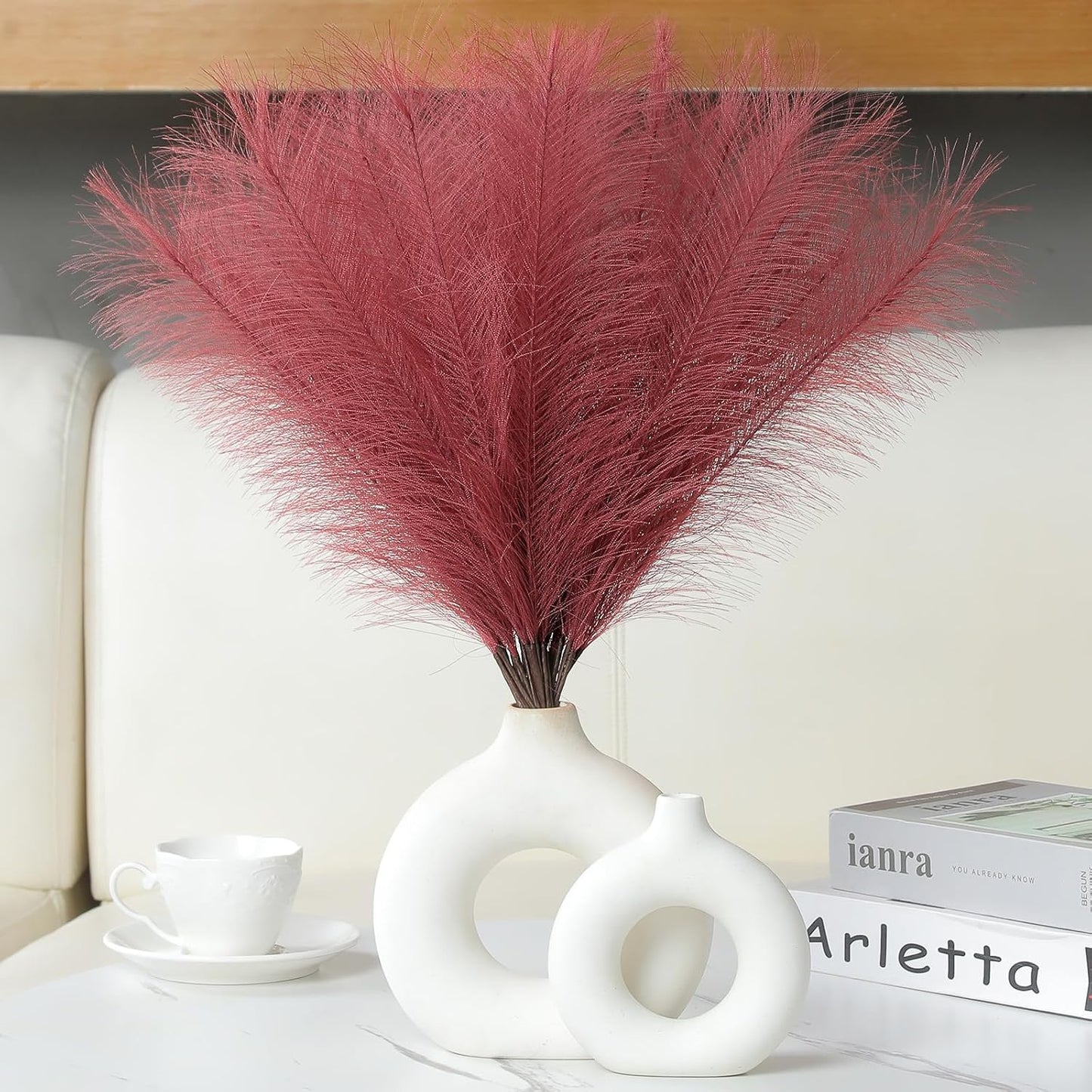 Faux Pampas Grass Decor 17.7 Inch 30pcs, Artificial Pompas Grass Bulk Artificial Dried Flower Small Vase Filler for Boho Home Wedding Decoration (Blue)
