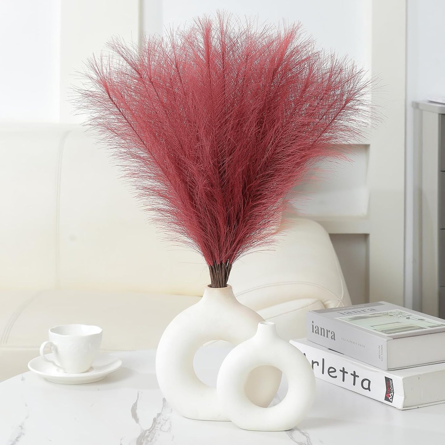 Faux Pampas Grass Decor 17.7 Inch 30pcs, Artificial Pompas Grass Bulk Artificial Dried Flower Small Vase Filler for Boho Home Wedding Decoration (Blue)