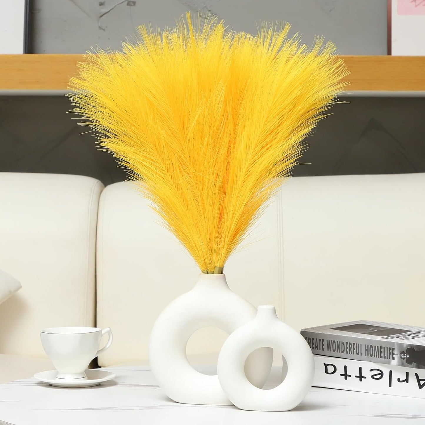 Faux Pampas Grass Decor 17.7 Inch 30pcs, Artificial Pompas Grass Bulk Artificial Dried Flower Small Vase Filler for Boho Home Wedding Decoration (Blue)