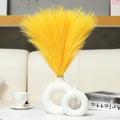 Faux Pampas Grass Decor 17.7 Inch 30pcs, Artificial Pompas Grass Bulk Artificial Dried Flower Small Vase Filler for Boho Home Wedding Decoration (Blue)