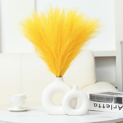 Faux Pampas Grass Decor 17.7 Inch 30pcs, Artificial Pompas Grass Bulk Artificial Dried Flower Small Vase Filler for Boho Home Wedding Decoration (Blue)