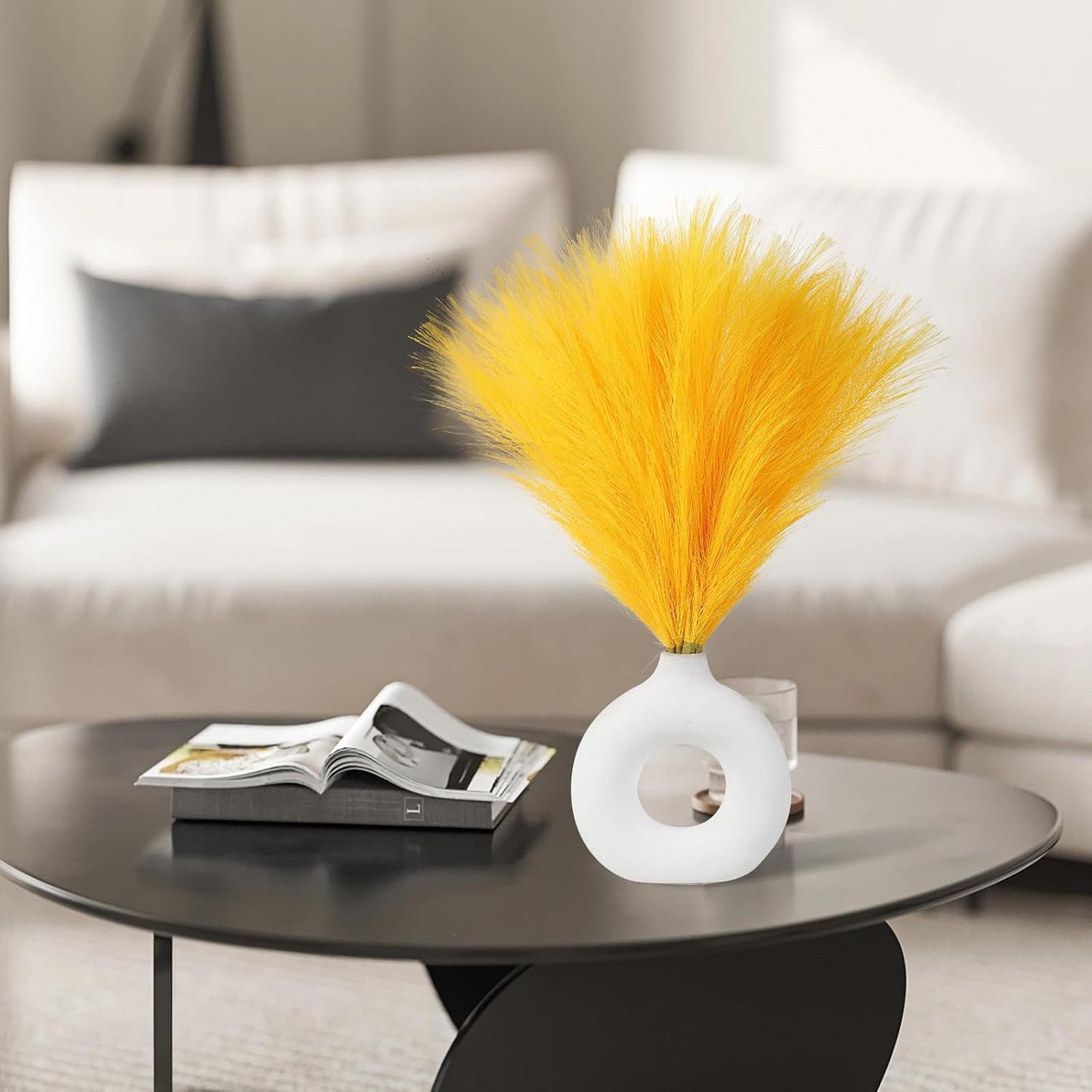 Faux Pampas Grass Decor 17.7 Inch 30pcs, Artificial Pompas Grass Bulk Artificial Dried Flower Small Vase Filler for Boho Home Wedding Decoration (Blue)