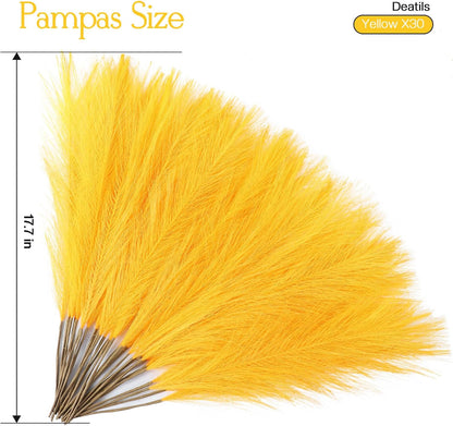 Faux Pampas Grass Decor 17.7 Inch 30pcs, Artificial Pompas Grass Bulk Artificial Dried Flower Small Vase Filler for Boho Home Wedding Decoration (Blue)
