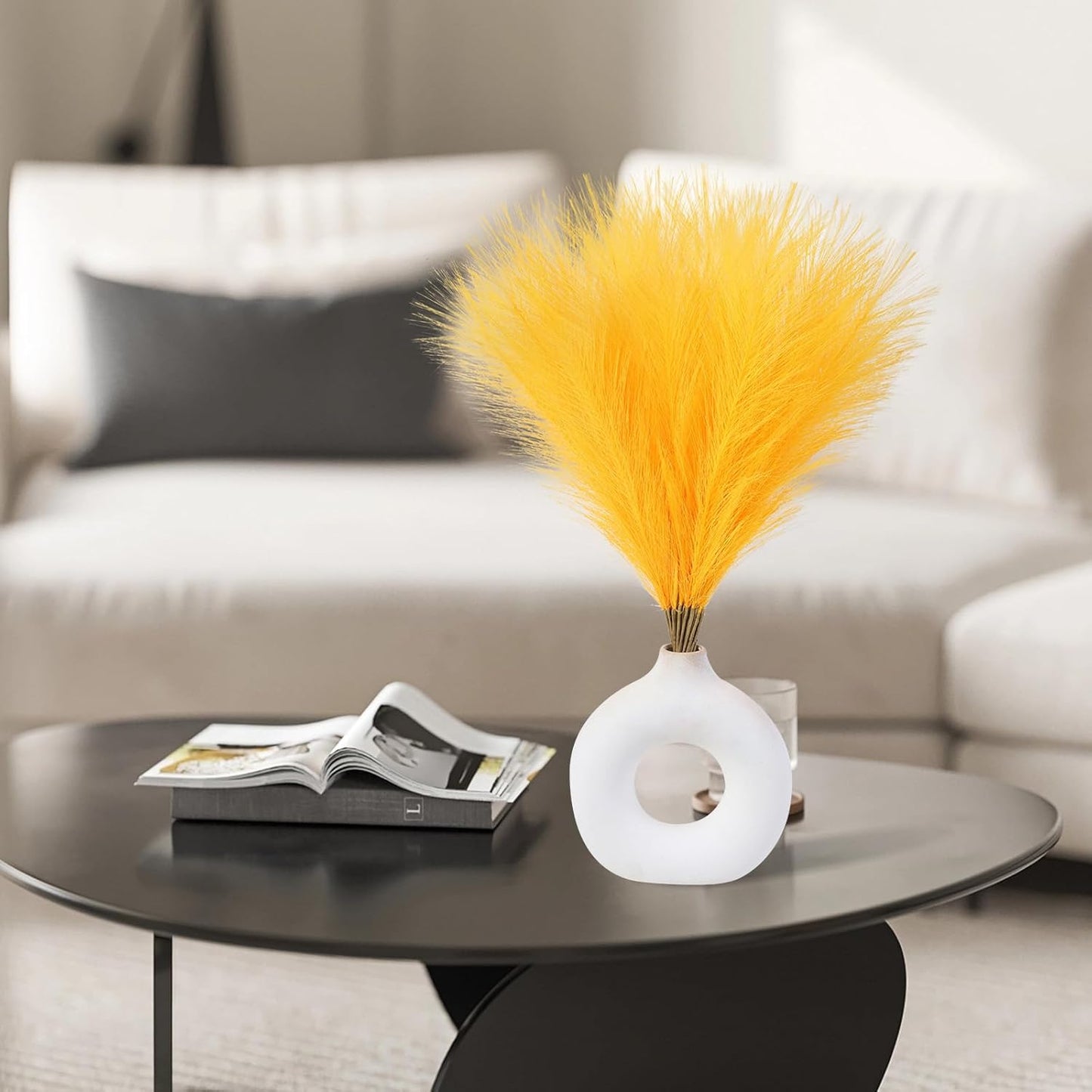 Faux Pampas Grass Decor 17.7 Inch 30pcs, Artificial Pompas Grass Bulk Artificial Dried Flower Small Vase Filler for Boho Home Wedding Decoration (Blue)