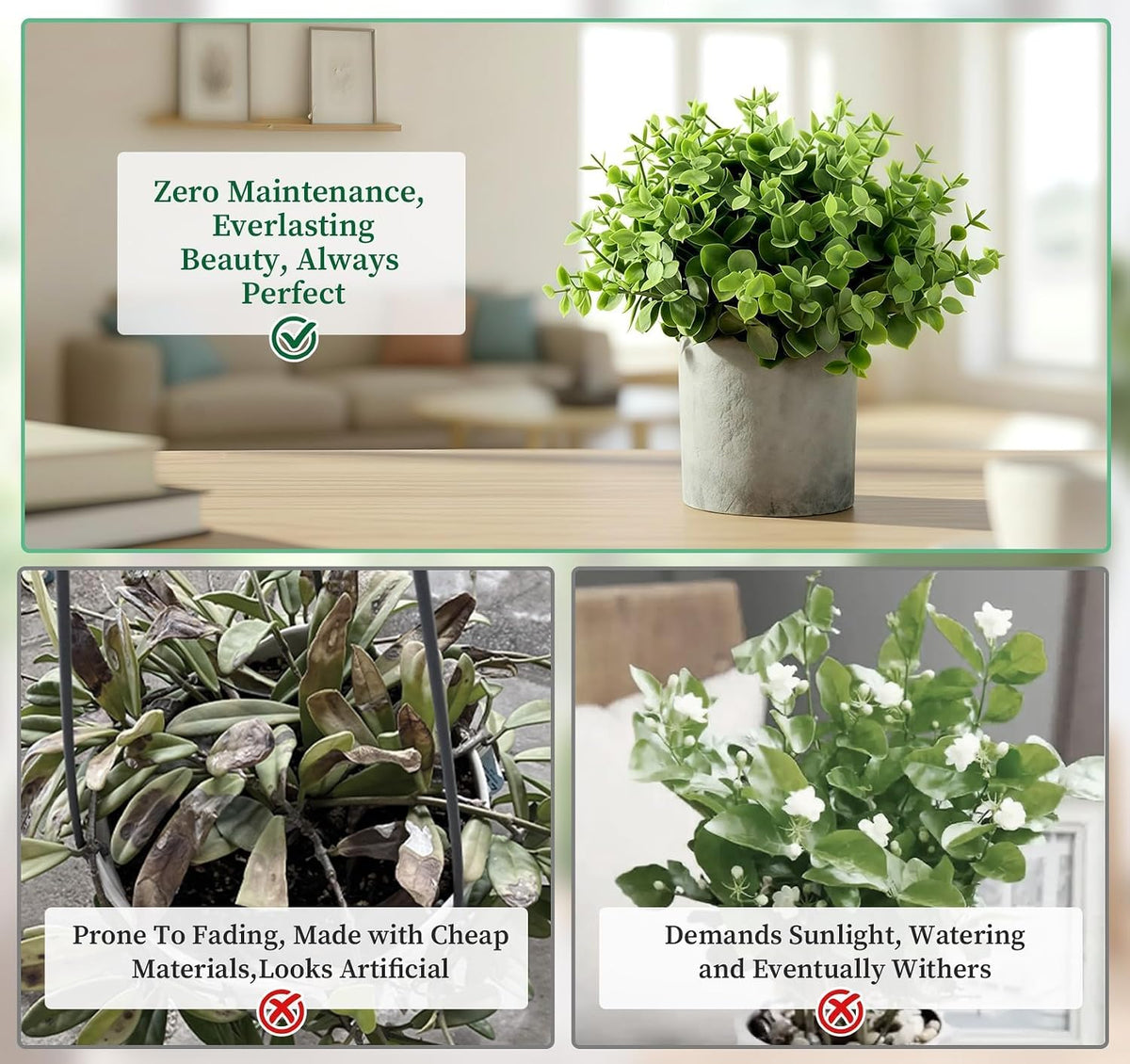 Fake Plants,3PCS Artificial Plants Indoor Eucalyptus Desk Decor