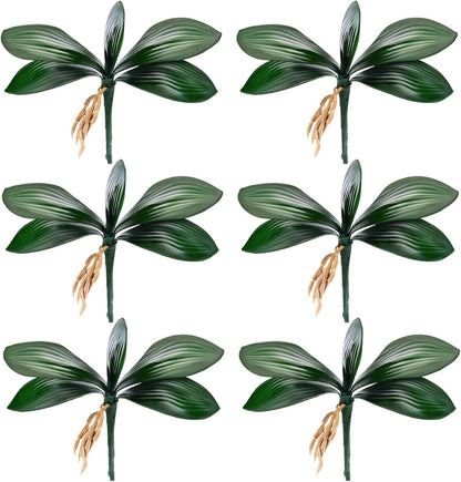 6 Pcs 10.9 Inch Faux Orchid Leaves Artificial Orchids Leaves Phalaenopsis Stems Leaf Green Leaf Plants Green Faux Stem Latex Cymbidium Stems for Flowers Arrangements Pot Decoration
