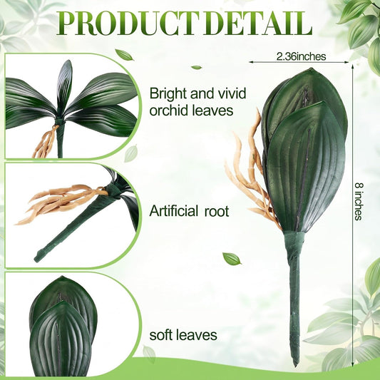 6 Pcs 10.9 Inch Faux Orchid Leaves Artificial Orchids Leaves Phalaenopsis Stems Leaf Green Leaf Plants Green Faux Stem Latex Cymbidium Stems for Flowers Arrangements Pot Decoration