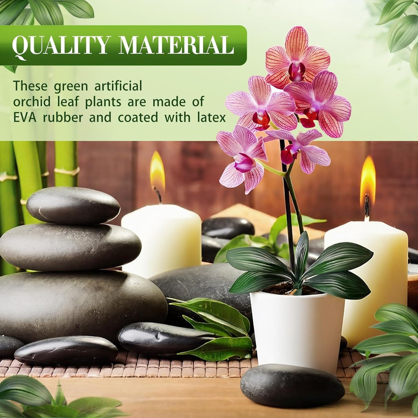 6 Pcs 10.9 Inch Faux Orchid Leaves Artificial Orchids Leaves Phalaenopsis Stems Leaf Green Leaf Plants Green Faux Stem Latex Cymbidium Stems for Flowers Arrangements Pot Decoration